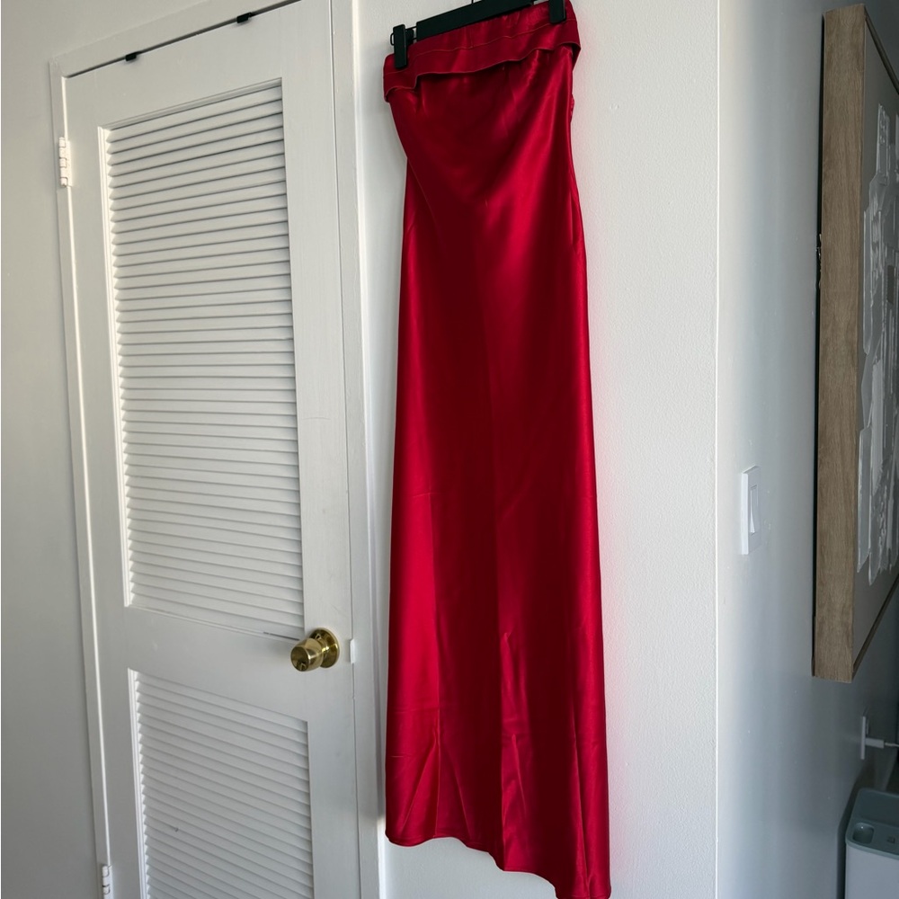 Hello Molly Strapless Satin Red Maxi Dress XS